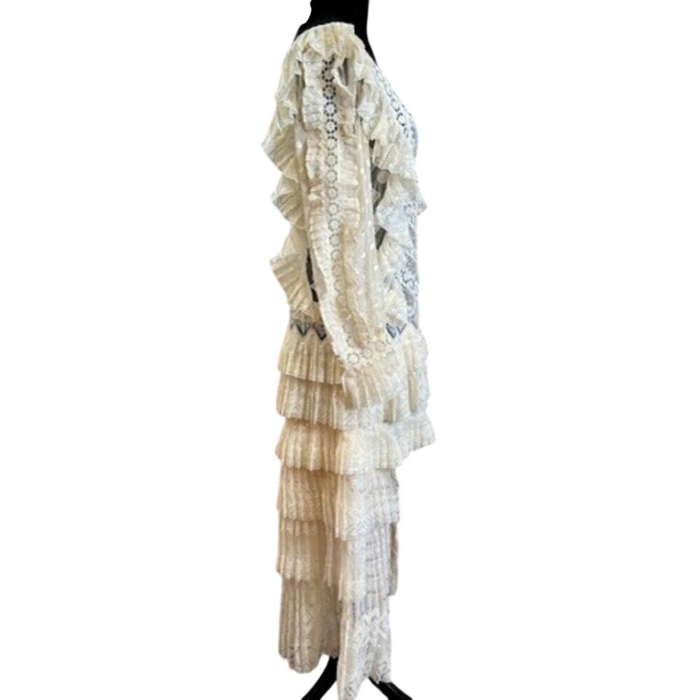Zimmermann Lace Dress Long Sleeve High Low Skirt Off White Size 1 Medium 6 - Picture 2 of 11